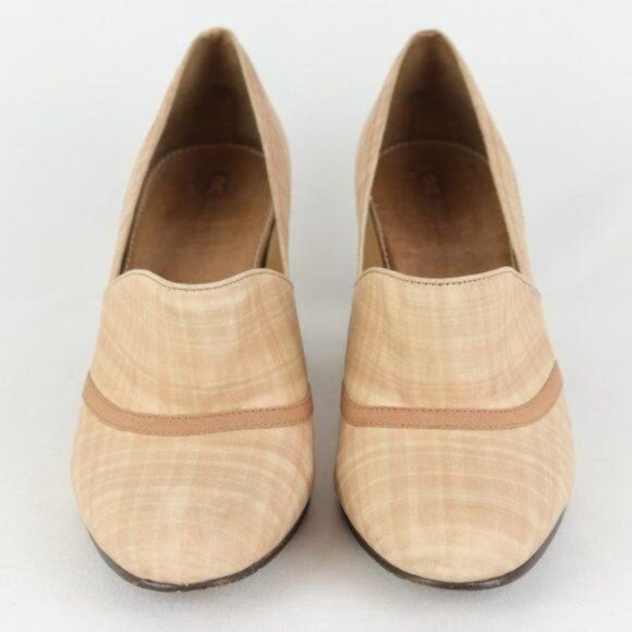 Schuler & Sons Philadelphia Women's Size 8.5 Cream Plaid Leather Slip On Heels - Picture 2 of 11